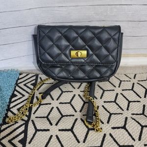 J.CREW QUILTED BLACK CROSSBODY W GOLD CHAIN